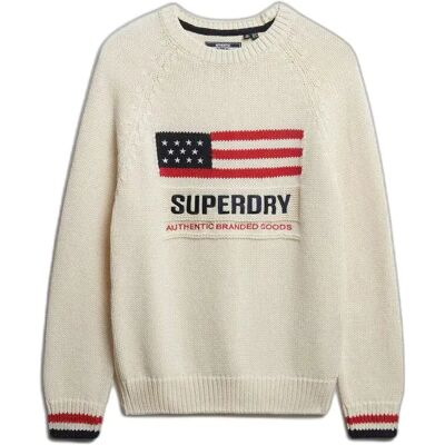 Pullover mit Rundhalsausschnitt Damen Superdry Americana Beige M Femme Pullover mit Rundhalsausschnitt Damen Superdry Americana Beige M Femme