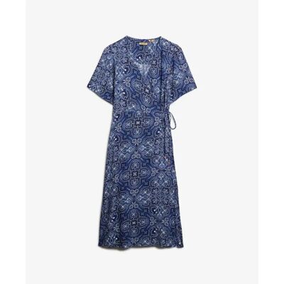 Damen mittellanges Druck-Wickelkleid Superdry Bleu 2XS Femme Damen mittellanges Druck-Wickelkleid Superdry Bleu 2XS Femme