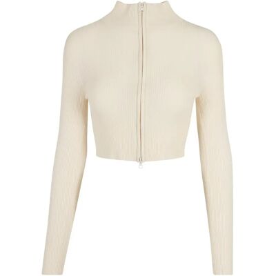 Damen-Strickjacke mit kurzem Reißverschluss aus Rippstrick Urban Classics GT Blanc 2XL Femme Damen-Strickjacke mit kurzem Reißverschluss aus Rippstrick Urban Classics GT Blanc 2XL Femme