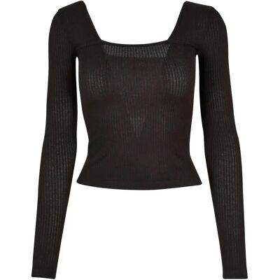 Body mit langen Ärmeln und quadratischem Ausschnitt, gerippt, Damen Urban Classics Noir XL Femme Body mit langen Ärmeln und quadratischem Ausschnitt, gerippt, Damen Urban Classics Noir XL Femme