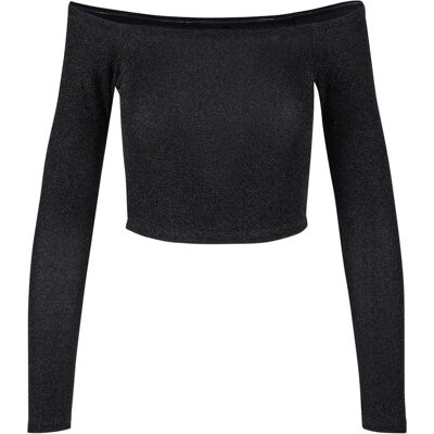 Langarm-Pullover mit Pailletten und freien Schultern, Damen Urban Classics Noir 3XL Femme Langarm-Pullover mit Pailletten und freien Schultern, Damen Urban Classics Noir 3XL Femme