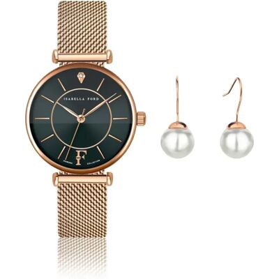 Damenarmbanduhr und Ohrringe Isabella Ford Portia Rose 32 mm Femme Damenarmbanduhr und Ohrringe Isabella Ford Portia Rose 32 mm Femme