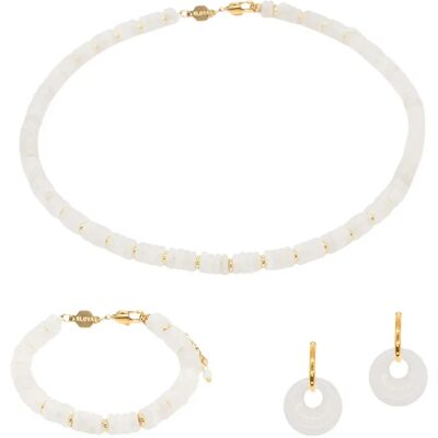 Halskette, Armband und Ohrringe aus Jade für Damen Sloya Blima Blanc 16,5/20 cm Femme Halskette, Armband und Ohrringe aus Jade für Damen Sloya Blima Blanc 16,5/20 cm Femme