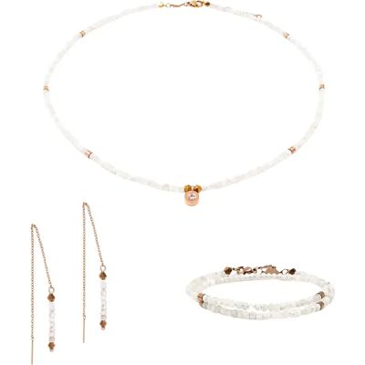 Collier, Armband und Ohrringe aus Mondstein für Frauen Sloya Lumia Blanc 16,5/20 cm Femme Collier, Armband und Ohrringe aus Mondstein für Frauen Sloya Lumia Blanc 16,5/20 cm Femme
