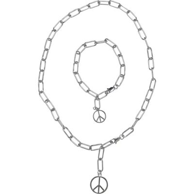 Set aus Halskette und Armband Urban Classics Y Chain Peace Pendant Argenté TU Mixte Set aus Halskette und Armband Urban Classics Y Chain Peace Pendant Argenté TU Mixte