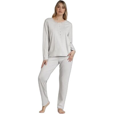 Damen Langarm-Pyjama Admas Classic Soft Gris M Femme Damen Langarm-Pyjama Admas Classic Soft Gris M Femme