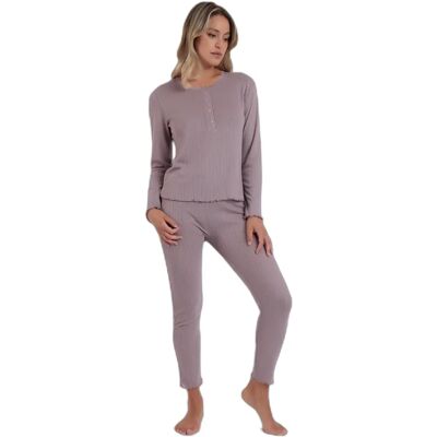Damen Langarm-Ripp-Pyjama Admas Home Soft Violet M Femme Damen Langarm-Ripp-Pyjama Admas Home Soft Violet M Femme