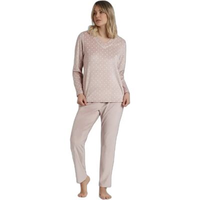 Langarm-Pyjama mit V-Ausschnitt aus Velours für Frauen Admas Classic Pico Dots Lace Rose XL Femme Langarm-Pyjama mit V-Ausschnitt aus Velours für Frauen Admas Classic Pico Dots Lace Rose XL Femme