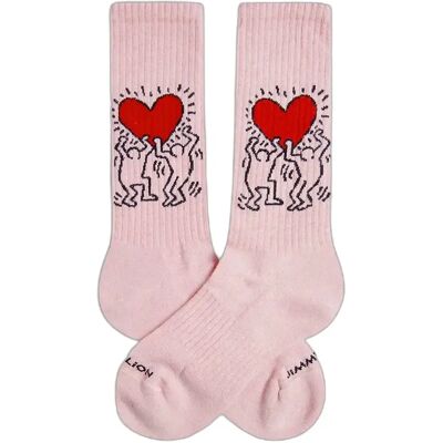 Socken Jimmy Lion Keith Haring Heart Rose 36/40 Mixte Socken Jimmy Lion Keith Haring Heart Rose 36/40 Mixte