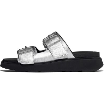 Absatzsandalen mit Schnalle aus genarbtem Leder Damen FitFlop Gen-FF Buckle Tumbled Argenté 41 Femme Absatzsandalen mit Schnalle aus genarbtem Leder Damen FitFlop Gen-FF Buckle Tumbled Argenté 41 Femme