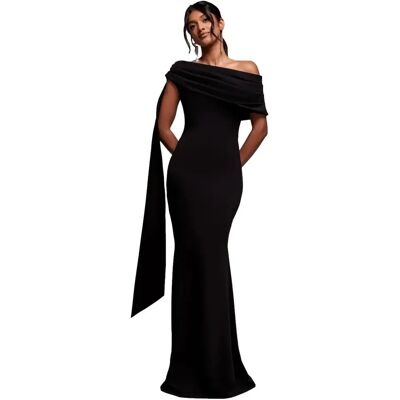 Asymmetrisches Langkleid Bardot mit Gürtel Damen Goddiva Noir 40 Femme Asymmetrisches Langkleid Bardot mit Gürtel Damen Goddiva Noir 40 Femme