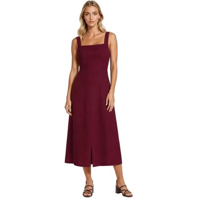 Damenkleid mit Quadratkragen Haris Cotton Rouge S Femme Damenkleid mit Quadratkragen Haris Cotton Rouge S Femme