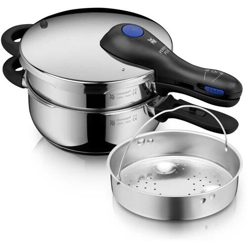 WMF Perfect Plus One Pot Schnellkochtopf-Set, 22 cm, 3 & 4,5 L, stapelbar, mit Dämpfeinsatz