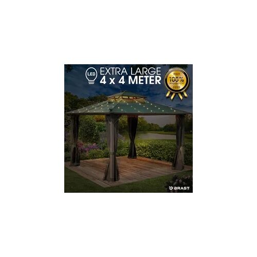 Brast Alu Pavillon PAGODE 4x4m dunkelgrau mit Moskitonetz & LED-Beleuchtung
