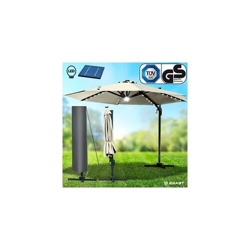 BRAST Alu Ampelschirm 300cm beige mit LED-Beleuchtung