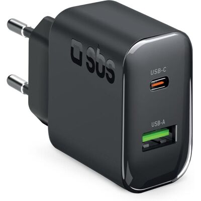 SBS 65W Wandladegerät mit doppeltem USB-C Power Delivery und USB-A Anschluss, geeignet für Laptops SBS 65W Wandladegerät mit doppeltem USB-C Power Delivery und USB-A Anschluss, geeignet für Laptops
