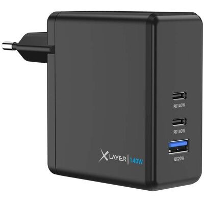 XLayer 140W Power Charger schwarz 2x USB-C 1x USB-A GaN-Technologie XLayer 140W Power Charger schwarz 2x USB-C 1x USB-A GaN-Technologie