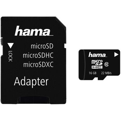 Hama microSDHC 16GB Class 10 22MB/s + Adapter / Mobile (00108085) Hama microSDHC 16GB Class 10 22MB/s + Adapter / Mobile (00108085)