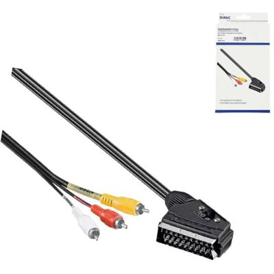 DINIC Scart- auf Cinchkabel, Scart Stecker - 3x Cinchstecker, IN/OUT Umschalter, 2m DINIC Scart- auf Cinchkabel, Scart Stecker - 3x Cinchstecker, IN/OUT Umschalter, 2m