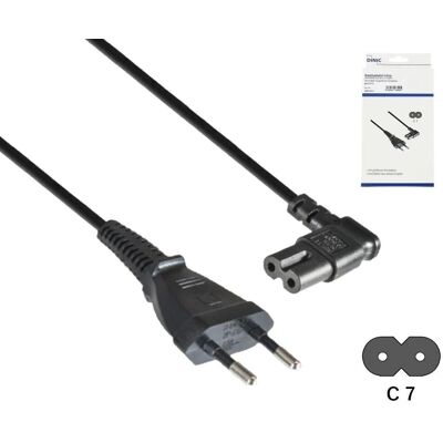 DINIC Netzkabel Typ C auf C7 gewinkelt, 0,75mm², Eurostecker/IEC 60320-C7, VDE, schwarz, Länge 2,00m DINIC Netzkabel Typ C auf C7 gewinkelt, 0,75mm², Eurostecker/IEC 60320-C7, VDE, schwarz, Länge 2,00m