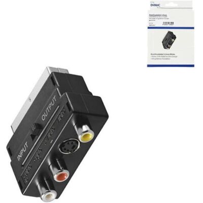 DINIC Scartstecker mit IN/OUT Umschalter, 3x Cinchbuchse und 4 pol. mini DIN-Buchse DINIC Scartstecker mit IN/OUT Umschalter, 3x Cinchbuchse und 4 pol. mini DIN-Buchse