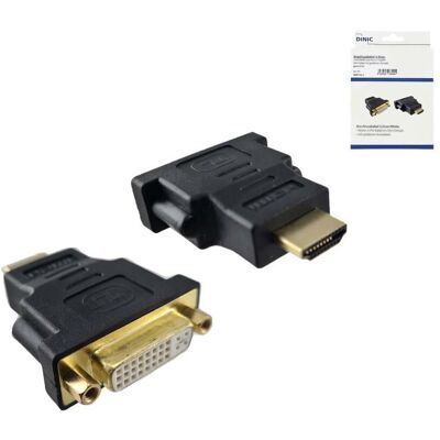 DINIC HDMI Adapter, Typ A Stecker auf DVI Buchse, schwarz DINIC HDMI Adapter, Typ A Stecker auf DVI Buchse, schwarz