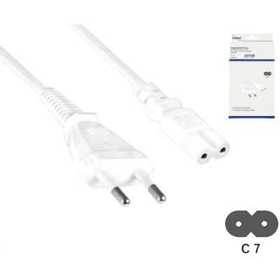 DINIC Netzkabel Eurostecker Typ C auf C7, 0,75mm², Eurostecker/IEC 60320-C7, VDE, weiß, Länge 2,00m DINIC Netzkabel Eurostecker Typ C auf C7, 0,75mm², Eurostecker/IEC 60320-C7, VDE, weiß, Länge 2,00m