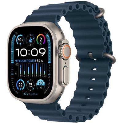 Apple Watch Ultra 2 GPS + Cellular, 49 mm Titangehäuse, Ocean Armband Blau Apple Watch Ultra 2 GPS + Cellular, 49 mm Titangehäuse, Ocean Armband Blau