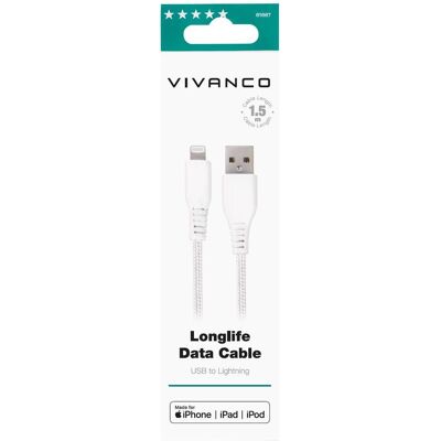Vivanco LongLife USB auf Lightning Kabel, 1,5m, weiß (61687) Vivanco LongLife USB auf Lightning Kabel, 1,5m, weiß (61687)