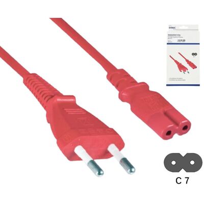 DINIC Netzkabel Eurostecker Typ C auf C7, 0,75mm², Eurostecker/IEC 60320-C7, VDE, rot, Länge 1,80m DINIC Netzkabel Eurostecker Typ C auf C7, 0,75mm², Eurostecker/IEC 60320-C7, VDE, rot, Länge 1,80m