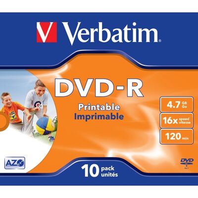 Verbatim DVD-R 4,7GB Print, 16x, 10er Pack JC DVD-Rohlinge Verbatim DVD-R 4,7GB Print, 16x, 10er Pack JC DVD-Rohlinge