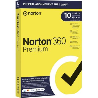 Norton Lifelock 360 Premium 10 Geräte 1 Jahr 75 GB Cöoud-Backup für PC Norton Lifelock 360 Premium 10 Geräte 1 Jahr 75 GB Cöoud-Backup für PC