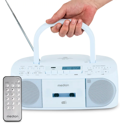 Medion LIFE DRX-1 Plus Boombox blau Radiorekorder mit CD-Spieler und Kassettendeck Medion LIFE DRX-1 Plus Boombox blau Radiorekorder mit CD-Spieler und Kassettendeck