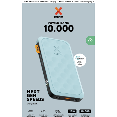 Xtorm Fuel Series 5 Powerbank - 10000mAh, Blau, Schnelles Laden Xtorm Fuel Series 5 Powerbank - 10000mAh, Blau, Schnelles Laden