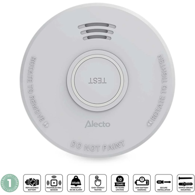 Alecto SD110 Freistehender Rauchmelder mit 1-Jahres- Batterie Weiß Alecto SD110 Freistehender Rauchmelder mit 1-Jahres- Batterie Weiß