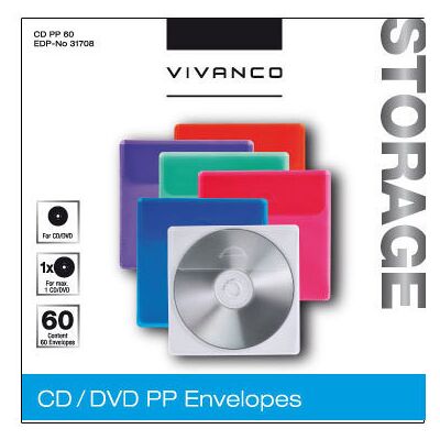 Vivanco CD/DVD Umschläge, 60er Pack, 6 Farben (31708) Vivanco CD/DVD Umschläge, 60er Pack, 6 Farben (31708)