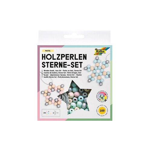 folia Perlen-Set Holzperlen Sterne pastell