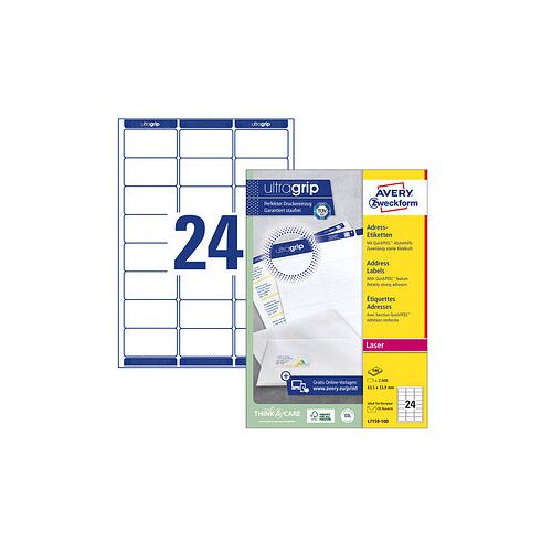 2.400 AVERY Zweckform Etiketten weiß 63,5 x 33,9 mm