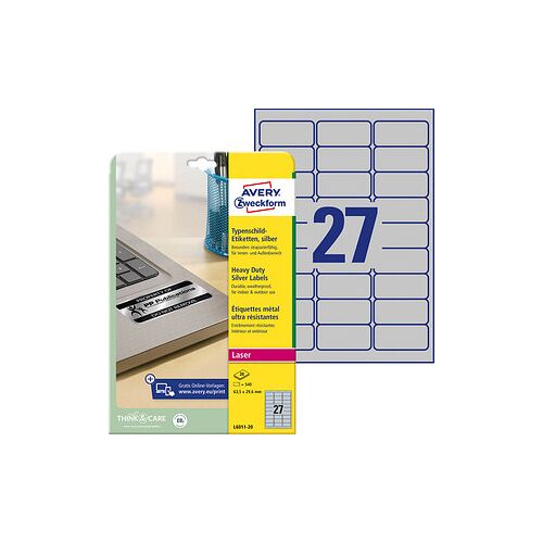540 AVERY Zweckform Typenschildetiketten L6011-20 silber 63,5 x 29,6 mm
