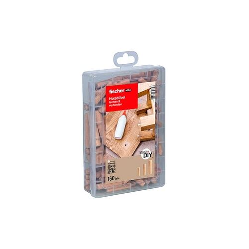 fischer easyDIY Box 548597 Holzdübel-Sortiment, 160-teilig