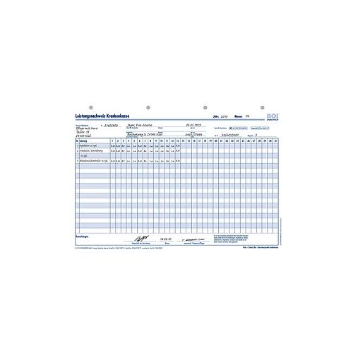 BOI Leistungsnachweis Krankenkasse Formulare, 50 St.