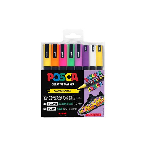uni-ball POSCA Sneaker schwarz Acrylstift farbsortiert 0,9 - 1,3 mm, 8 St.