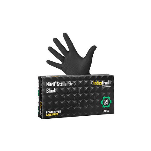 Industrade® unisex Einmalhandschuhe Nitril® StellarGrip Black schwarz Größe M, 50 St.