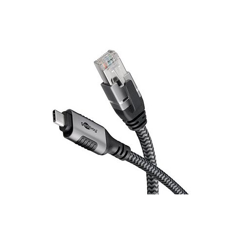 goobay USB C 3.1/RJ45 CAT 6 Kabel 3,0 m grau, schwarz, 1 St.