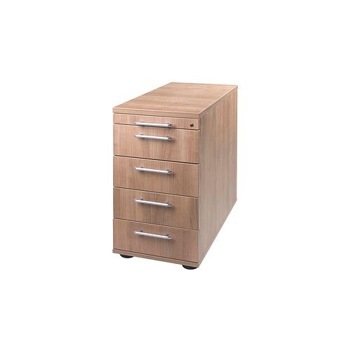 HAMMERBACHER Solid Standcontainer nussbaum 5 Auszüge Kunststoff-Relinggriff silber 42,8 x 80,0 x 72,0 - 76,0 cm