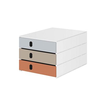 styro Schubladenbox - Weiß, Grau, Beige, Orangebraun - 3 Schubladen styro Schubladenbox - Weiß, Grau, Beige, Orangebraun - 3 Schubladen