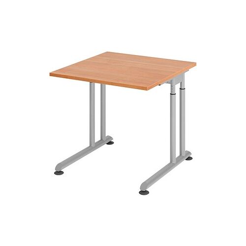 HAMMERBACHER ZS08 höhenverstellbarer Schreibtisch nussbaum quadratisch, C-Fuß-Gestell silber 80,0 x 80,0 cm Image