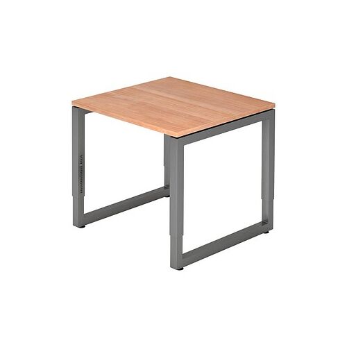 HAMMERBACHER Unni SE1 höhenverstellbarer Schreibtisch nussbaum rechteckig, Kufen-Gestell grau 80,0 x 80,0 cm Image