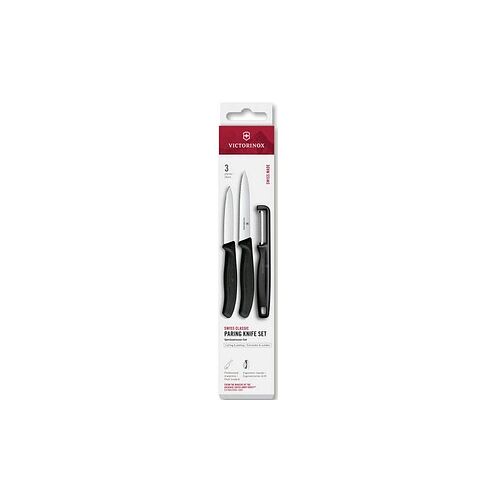 VICTORINOX Küchenmesser + Sparschäler Swiss Classic silber, schwarz glatt, Klinge: 8,0 cm, 1 Set