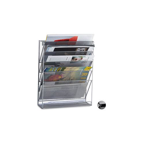 relaxdays Wandprospekthalter silber DIN A4 quer 6 Fächern 32,5 x 10,5 x 40,5 cm, 1 St.